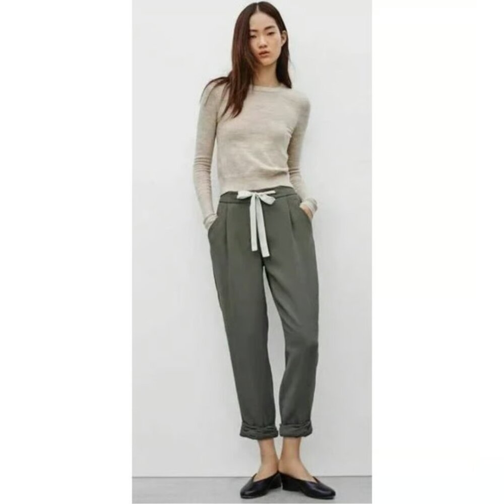 Aritzia Wilfred Silk Allant Cropped Tie Front Pant In Grey 00